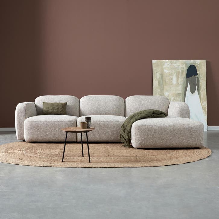 *WOONWINKEL* Moderne Hoekbank Rechts Beige Stof, Huis en Inrichting, Banken | Bankstellen, Nieuw, Verzenden