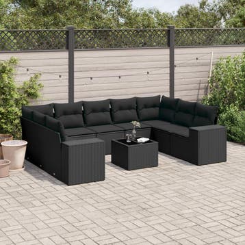 vidaXL 10-delige Loungeset met kussens poly rattan zwart, Verzenden, Nieuw, Loungeset