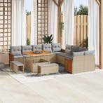 vidaXL Tuinbankenset 17 pcs Beige en Licht Grijs poly rattan, Tuin en Terras, Verzenden, Nieuw, Rotan, 7 zitplaatsen