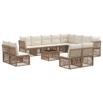 vidaXL Tuinbankenset 13 pcs Beige poly rattan, Verzenden, Nieuw, 3 zitplaatsen