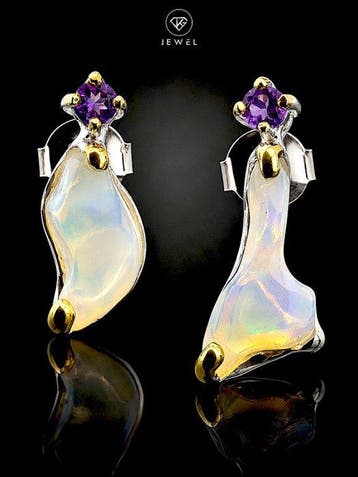 Natuurlijke opaalhangende oorbellen - 925 sterling zilver -