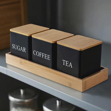 Set van 3 Keuken Potten met Bamboe Deksel - Voor Koffie, The, Verzenden, Nieuw