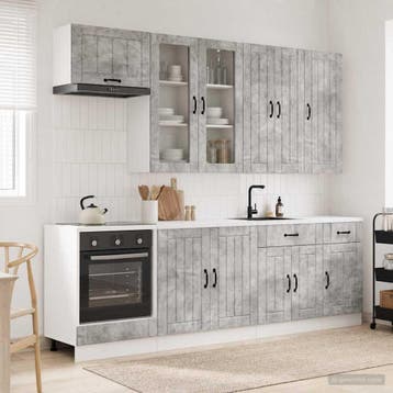 vidaXL Keukenblok LUCCA 8 st Betongrijs Bewerkt hout, Huis en Inrichting, Verzenden, Nieuw, Grijs