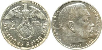 Duitsland 2 Reichsmark Hindenburg 1936 G vz/stgl Erstabsc..., Verzenden