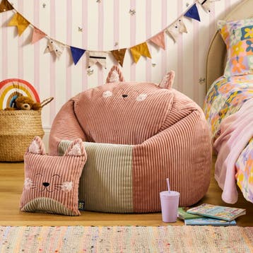 Kinder Zitzak Kat Corduroy + Kussen - Lichtroze, Huis en Inrichting, Verzenden, Nieuw, Roze, Zitzak