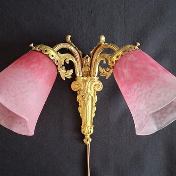 Schneider - Tafellamp - Verguld brons, pate de verre