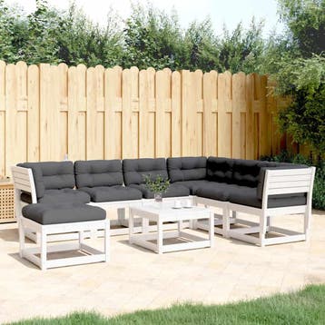 vidaXL 7-delige Loungeset met kussens massief grenenhout wit, Verzenden, Nieuw, Loungeset