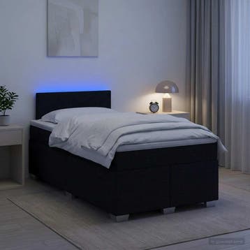 vidaXL Boxspring Bed met Matras en LED Zwart 120 x 200 cm, Verzenden, Nieuw, Twijfelaar, Zwart