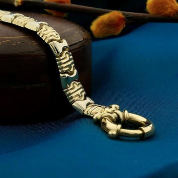 Bicolor gouden fantasie schakelcollier (Ketting), Ophalen of Verzenden, Gebruikt, Goud, Goud