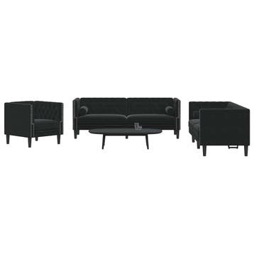 vidaXL 3-delige Loungeset Chesterfield met bolsters fluweel, Verzenden, Nieuw, Vierpersoons of meer, Stof