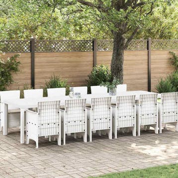 vidaXL Tuin Eetset 13 pcs Wit Polt riet, Verzenden, Nieuw, 3 zitplaatsen