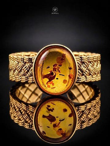 Amber Cocktailring - 925 sterlingzilver - goudverguld met