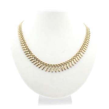Gouden fantasie schakelcollier (Ketting), Ophalen of Verzenden, Gebruikt, Goud, Goud
