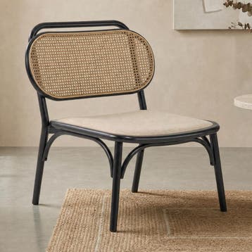 *WOONWINKEL* Kave Home Doriane Retro Webbing Fauteuil Zwart, Huis en Inrichting, Fauteuils, Verzenden, Nieuw, Hout