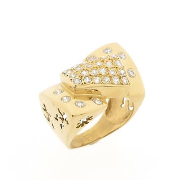 Gouden ring met zirconia, 18 tot 19, Gebruikt, Ophalen of Verzenden, Dame of Heer