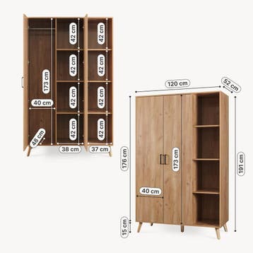 Kledingkast Norg met 2 deuren en 8 opbergvakken 191x120x52 c, Verzenden, Nieuw