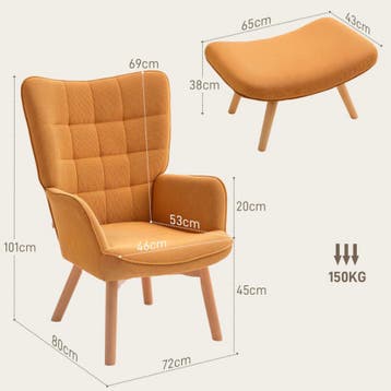 Loungestoel met Kruk – Comfort; Hout Oranje Design Stoel, Huis en Inrichting, Stoelen, Verzenden, Nieuw, Hout