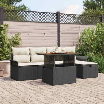 vidaXL Tuin Sofa Set 6 st Zwart poly rattan, Verzenden, Nieuw, Rotan, 6 zitplaatsen
