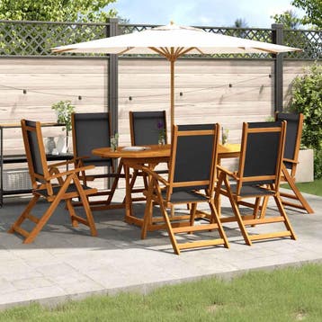 vidaXL 7-delige Tuinset massief acaciahout en textileen, 6 zitplaatsen, Nieuw, Tuinset, Verzenden