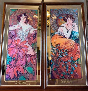 Alphonse Mucha (après) - Wandspiegel (2)- robijn &, Antiek en Kunst