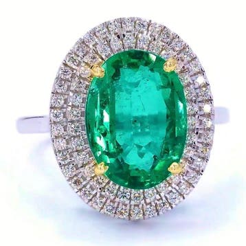 Ring - 18 karaat Witgoud - 4.68ct. tw. Smaragd - Diamant -, Nieuw