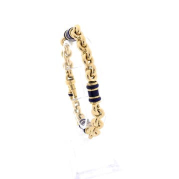 Vintage gouden jasseron schakelarmband met lapis lazuli, Gebruikt, Overige kleuren, Ophalen of Verzenden, Met edelsteen