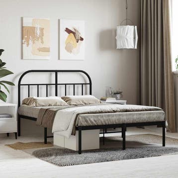 vidaXL Bedframe met hoofdbord metaal zwart 120x200 cm, Verzenden, Zwart, Nieuw, Twijfelaar