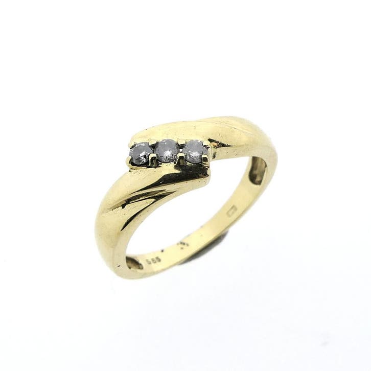 Gouden rijring met diamant; 0,12 ct., Sieraden, Tassen en Uiterlijk, Ringen, Dame, Met edelsteen, Goud, 18 tot 19, Gebruikt, Goud