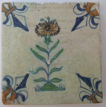 Tegel - Gekleurde Anjer bloem - 1600-1650