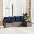 vidaXL Bankstel met kussen 5 pcs Grijs en Marineblauw poly, Verzenden, Nieuw, Rotan, 5 zitplaatsen