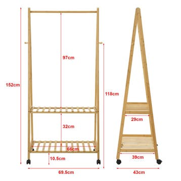 [en.casa] Bamboe kledingrek Öckerö op wielen 69,5x43x152 cm, Verzenden, Nieuw