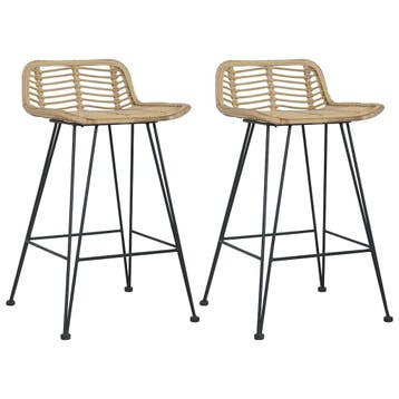 vidaXL Barstoelen 2 st natuurlijk rattan, Huis en Inrichting, Verzenden, Nieuw