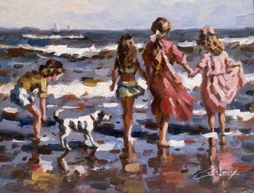 Francis Cristaux (1950) - Jeunes Baigneuses sur la Côte