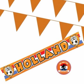 Oranje versiering buiten pakket 1x Holland banner 370x60 +.., Ophalen of Verzenden, Nieuw