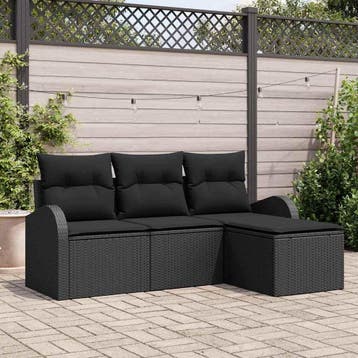 vidaXL Tuin Sofa Set Zwart poly rattan, Verzenden, Nieuw, Rotan, 4 zitplaatsen