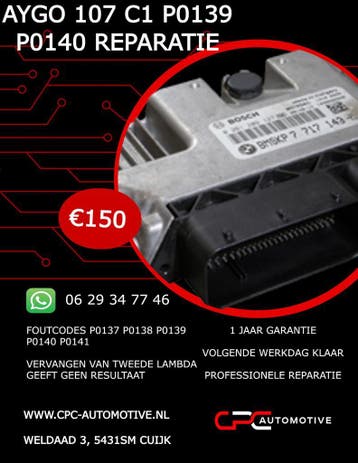 AYGO 107 C1 P0138 P0139 P0140 P0141 REPARATIE ME17.9.52, Ophalen of Verzenden, Gereviseerd, Peugeot