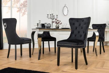 Chesterfield Stoel CASTLE Zwart fluweel massief houten, Ophalen of Verzenden, Nieuw