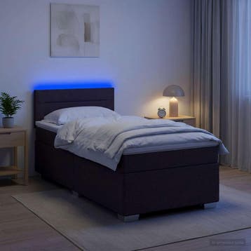 vidaXL Boxspring Bed met Matras en LED Donkerbruin 100 x 200, Verzenden, Nieuw, Eenpersoons, Bruin