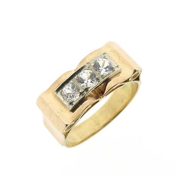 Bicolor gouden ring met zirconia., Gebruikt, Ophalen of Verzenden, 17 tot 18, Met edelsteen