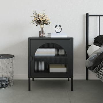 vidaXL Nachtkastje 50x35x60 cm glas en staal zwart, Minder dan 45 cm, Nieuw, 55 tot 70 cm, Verzenden