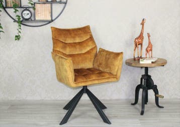 Eetkamerstoel Stan Okergeel velvet stof, 360 draaibaar!, Huis en Inrichting, Stoelen, Overige kleuren, Nieuw, Ophalen of Verzenden
