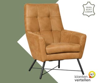 Leren fauteuil Proud - Kenia Cognac (cognac), Nieuw, Ophalen of Verzenden, 75 tot 100 cm, Industrieel, Modern