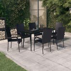 vidaXL 7-delige Tuinset zwart, 6 zitplaatsen, Nieuw, Tuinset, Verzenden