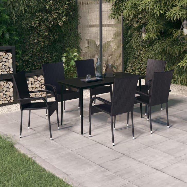 vidaXL 7-delige Tuinset zwart, Tuin en Terras, Tuinsets en Loungesets, Tuinset, Nieuw, 6 zitplaatsen, Rotan, Verzenden