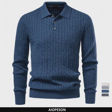 Heren Kabel Gebreide Polo Trui - Casual Slim Fit Herfst Wint, Verzenden, Nieuw