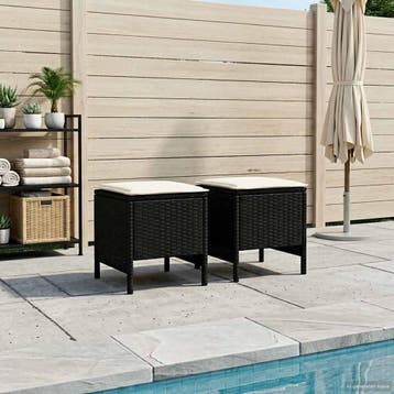 vidaXL 2 st Tuinvoetenbank PE Rattan Zwart en Crème, Verzenden, Nieuw, Rotan, 2 zitplaatsen