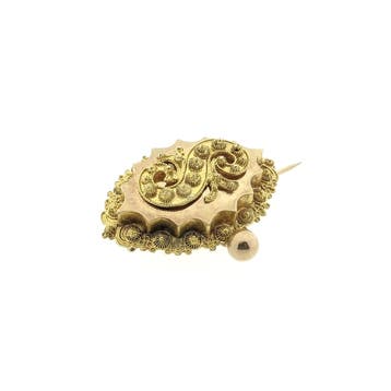 Antiek gouden broche van een mutsenbel, Ophalen of Verzenden, Gebruikt, Goud, Goud