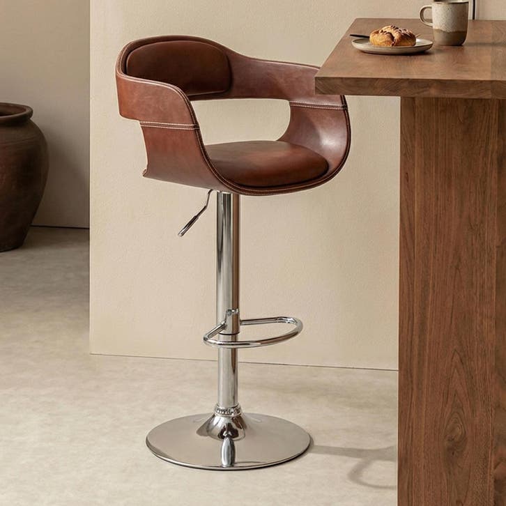 *WOONWINKEL* Kare Design Monaco Retro Barkruk Bruin Leer, Huis en Inrichting, Barkrukken, Nieuw, Verzenden