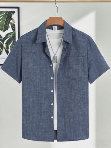 Casual Linnen Look Korte Mouw Shirt Heren - Zomerse Stijl, Verzenden, Nieuw