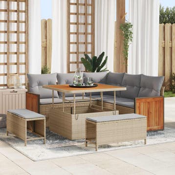 vidaXL Tuinbankenset 8 st 8-Aantal zitplaatsen Beige en, Verzenden, Nieuw, 8 zitplaatsen